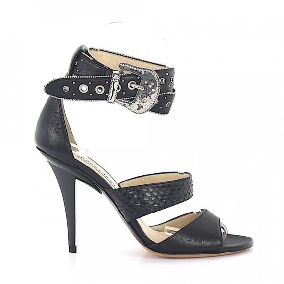 Jimmy Choo Crystal Ornament Embossing Sandals